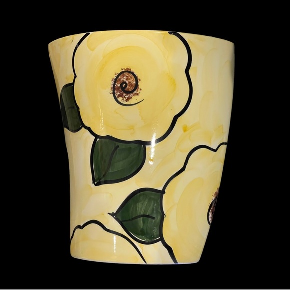 Vintage Secla Portugal Hand Painted Abstract Majolica Yellow Flower Vase 10” - Picture 3 of 7